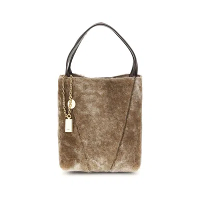 Chloé Chlo Shearling Small Spin Tote Bag In Neutral