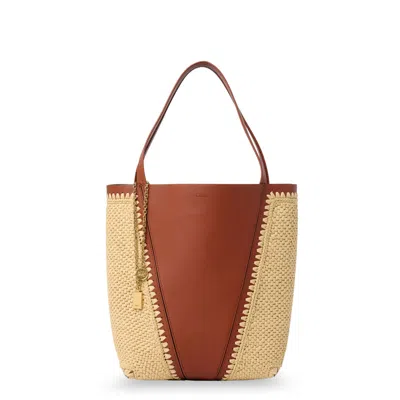 Chloé Chlo Spin Leather And Raffia Shoulder Bag In Brown