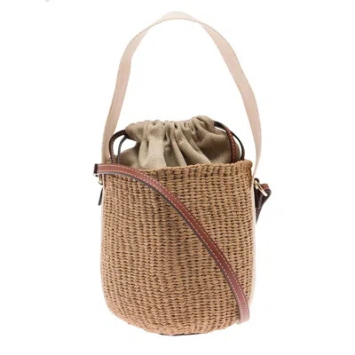 Chloé Chlo Woody Beige Small Bucket Bag In Rafia Woman In Sand