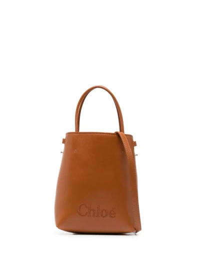 Chloé Sense Micro Leather Bucket Bag In Brown