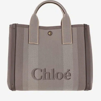 Chloé Carry Canvas Tote Bag In Grey