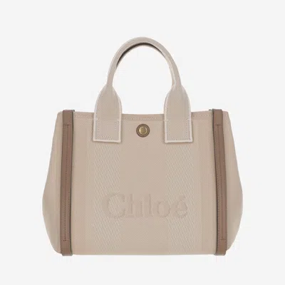 Chloé Carry Small Canvas Tote Bag In Neutrals