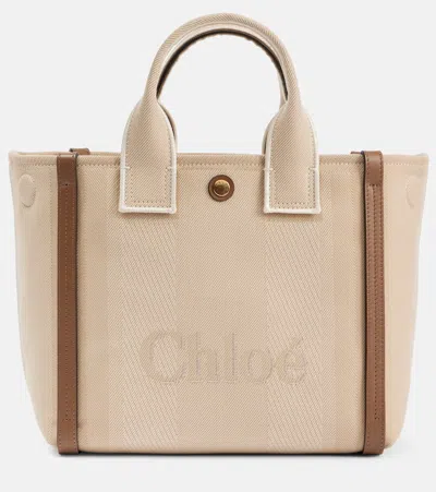 Chloé Carry Small Canvas Tote Bag In Vegetable Beige