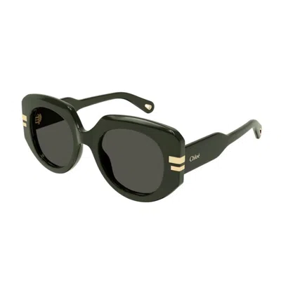 Chloé Marcie Oversized Acetate Square Sunglasses In Shiny Solid Dark Green
