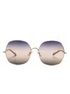 Chloé Gold-gold-blue Metal Sunglasses In Brown
