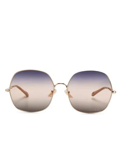 Chloé Gold-gold-blue Metal Sunglasses