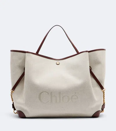 Chloé Clover Leather-trimmed Canvas Tote Bag In White