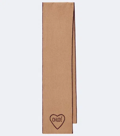 Chloé Encaur Wool And Cashmere Scarf In Brown