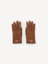 Chloé Iconic Logo Leather Gloves In Brown