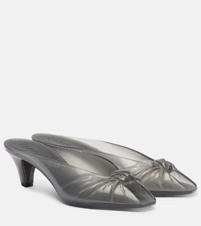 Chloé Jelly Mule Sandals Curved Heel Bow In Gray