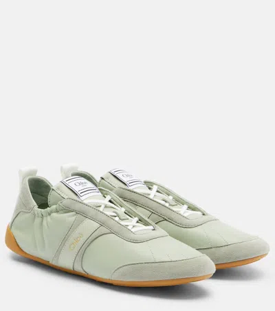 Chloé Kick Leather-trimmed Sneakers In Green