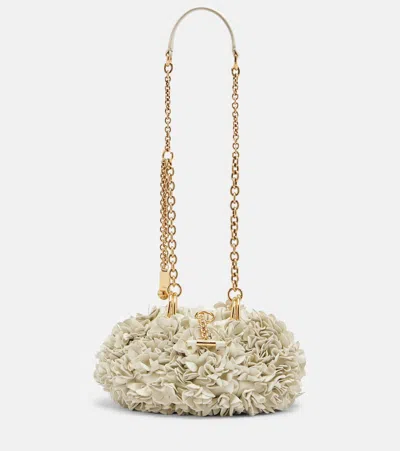Chloé Plissé Floral Leather Shoulder Bag In White