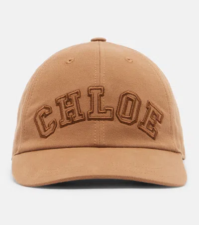 Chloé Signature Canvas Baseball Cap In Brown