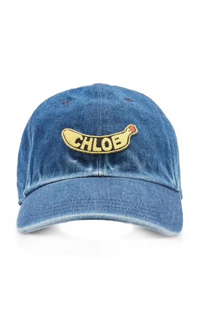 Chloé Smile Denim Baseball Cap In Blue