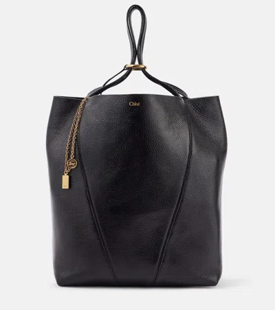 Chloé Spin Large Leather Tote Bag In Black