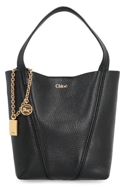 Chloé Spin Piccola Leather Tote In Black
