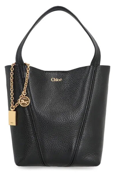 Chloé Spin Piccola Leather Tote In Black