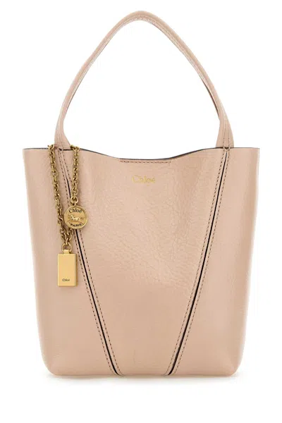 Chloé Spin Small Leather Tote In Neutral