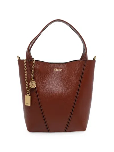 Chloé Spin Small Leather Tote In Brown