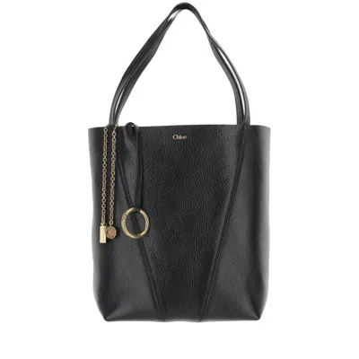 Chloé Spin Tote Bag In Garnet Leather In Black