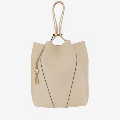 Chloé Spin Embellished Textured-leather Tote In Ecru