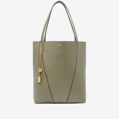 Chloé Chlo Spin Tote Bag In Maroon Leather In Green