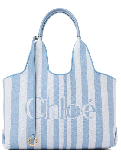 Chloé Stripy East-west Tote Bag In Jacquard In Azzurro
