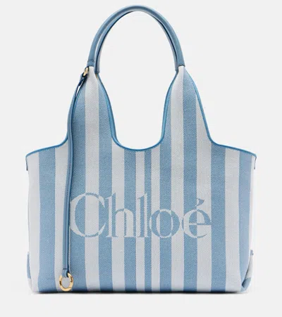 Chloé Striped Logo-print Mini Tote Bag In Blue