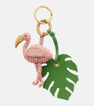 Chloé Symbols Flamingo Raffia Keychain In White
