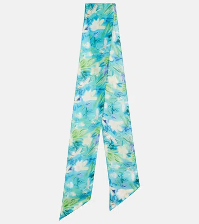Chloé Wild Flowers Floral Silk Scarf In Blue