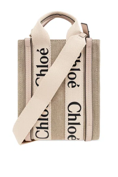 Chloé Mini Woody North South Tote Bag In Cement Pink