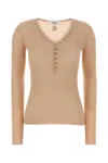 Chloé Wool V-neck Henley Top In Neutral