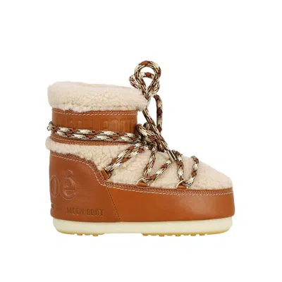 Chloé Embroidered Shearling And Leather Snow Boots In Brown