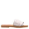 Chloé Chole Woody Logo Leather Flat Sandals In Grey