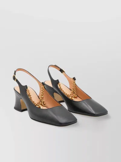 Chloé Chunky Heel Chain Detail Gold Square Toe In Black