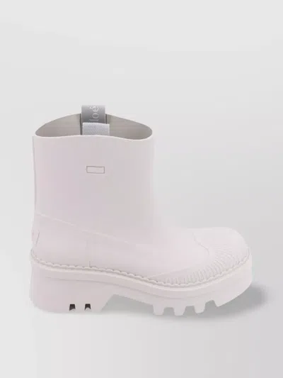 Chloé Chunky Sole Ankle Rainboots With Side Fabric In White
