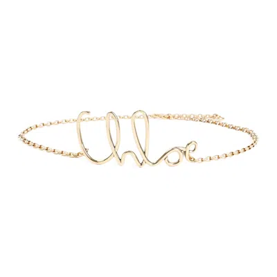 Chloé Adjustable Chain Necklace Script Pendant In Gold