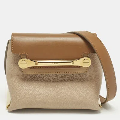 Pre-owned Chloé Clare Mini Beige/brown Leather Crossbody Bag In Sand