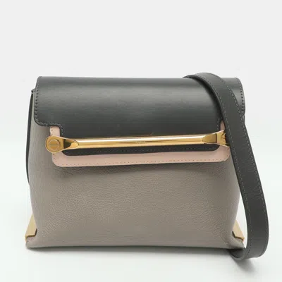 Pre-owned Chloé Clare Small Grey/black Leather Shoulder Bag In Gray