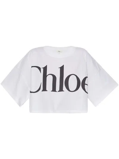 Chloé Classic "chloe" Printed Oversized Cropped T-shirt In White