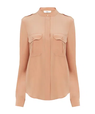 Chloé Classic Crepe Chine Shirt In Nude