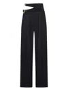 Chloé Buckle Keyhole High Waist Wool Straight Leg Pants In Black