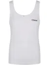Chloé Embroidered Ribbed Cotton Tank In White
