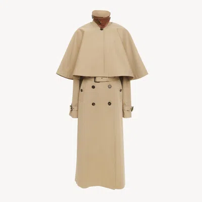 Chloé Layered Leather-trimmed Organic Cotton-gabardine Trench Coat In Brown