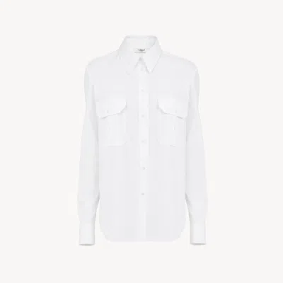 Chloé Classic Utilitarian Shirt In Cotton Poplin White Size 4 100% Cotton, Pinctada Maxima, Farmed, Coo Au