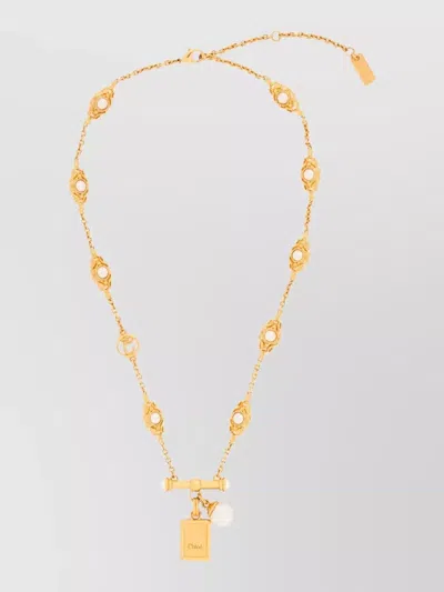 Chloé Classy Necklace Gold Tone Pearl Accents