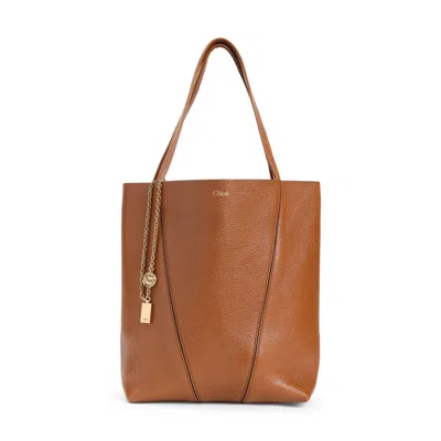 Chloé Small Spin Grained Leather Shoulder Bag In Brown