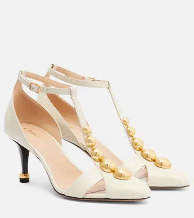 Chloé Chloe Cleia Studded Leather Pumps In White