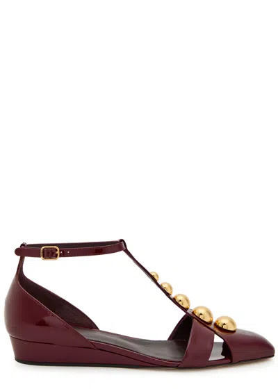 Chloé Chloe Cleia Stud-embellished Patent Leather Sandals In Brown