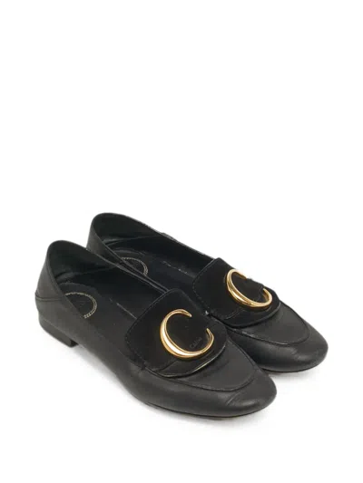 Pre-owned Chloé C-logo Loafers In Black